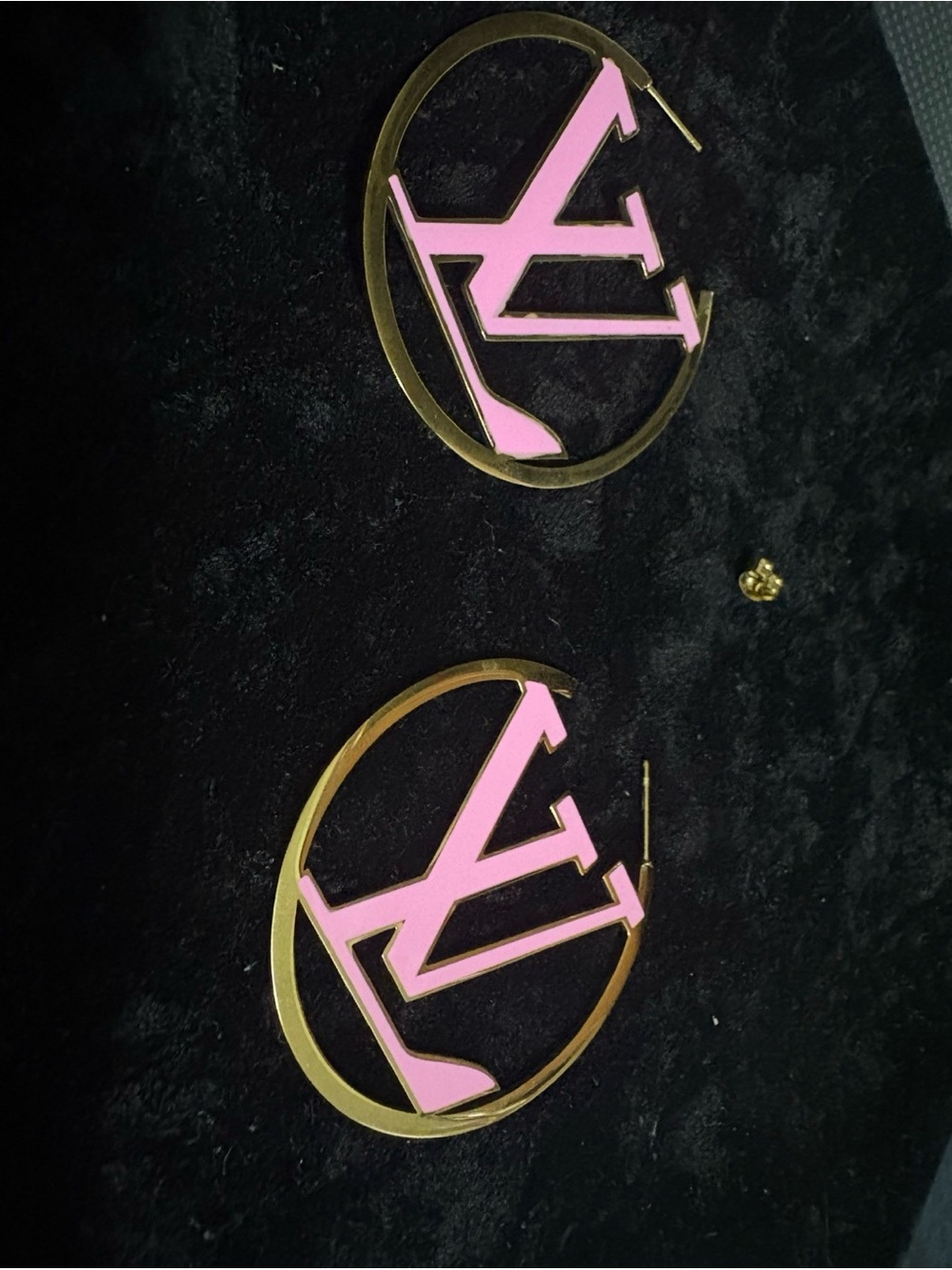 Pink and Gold Logo Hoop Louis Vuitton Earrings - Fashion Accessory